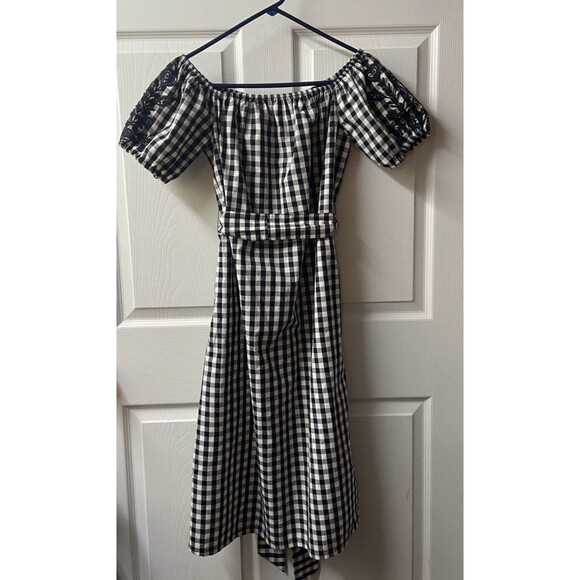 Who What Wear Womens Dress Size S Gingham Fit and Flair  Bow Embroidered Boho - Picture 2 of 7